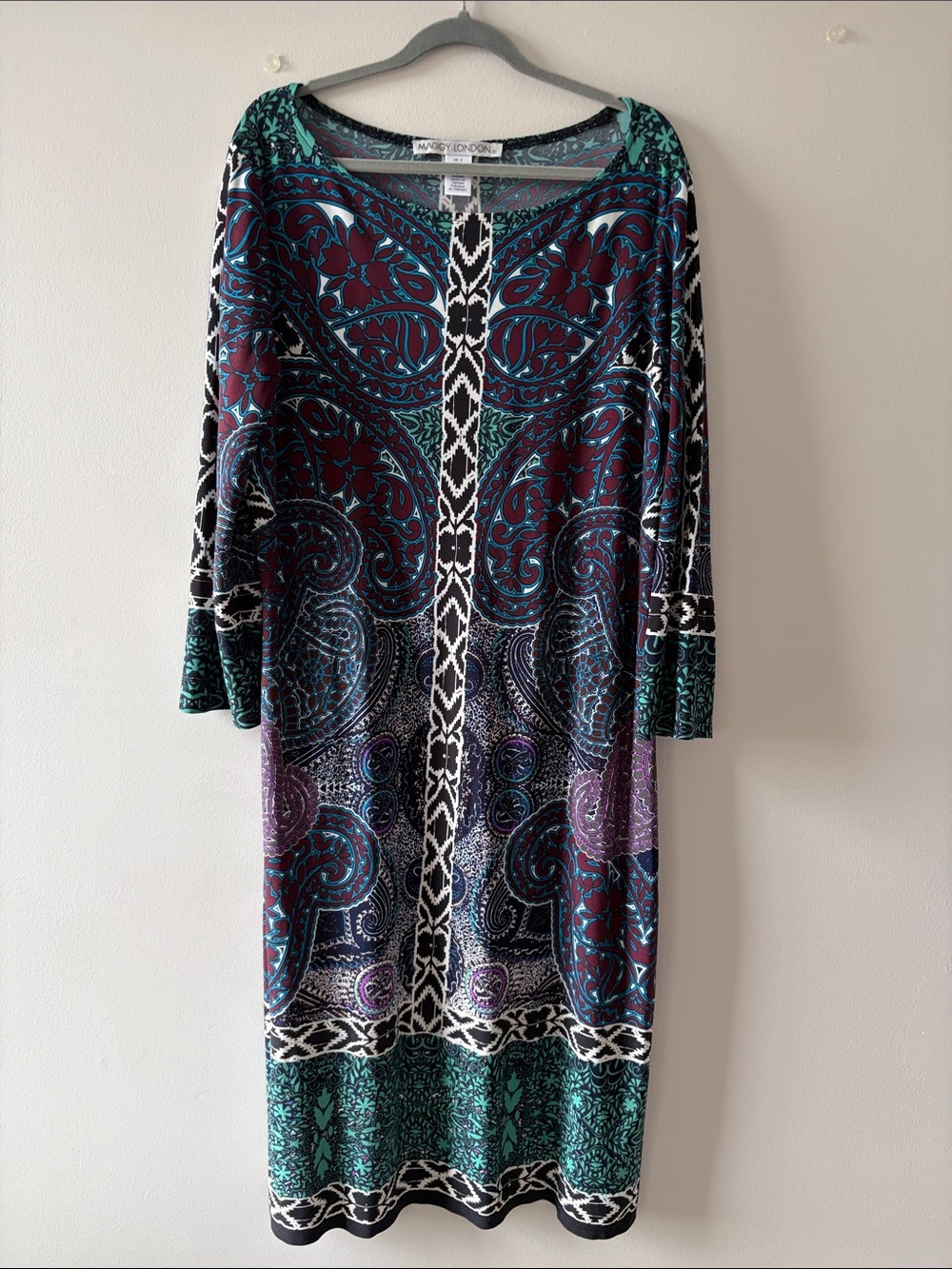 Misook Teal & Purple Patterned Long Sleeve Dress